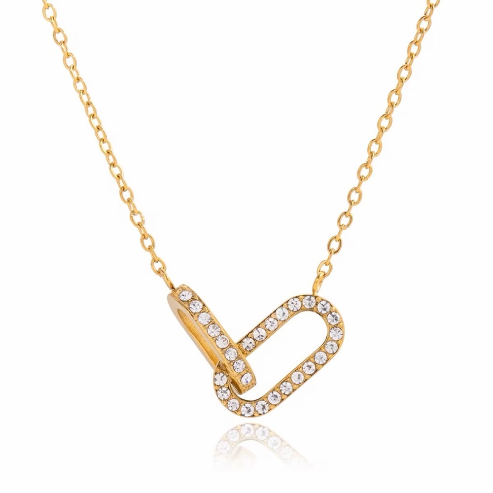 18K Gold Plated Cubic Zirconia Interlocking Link Necklace